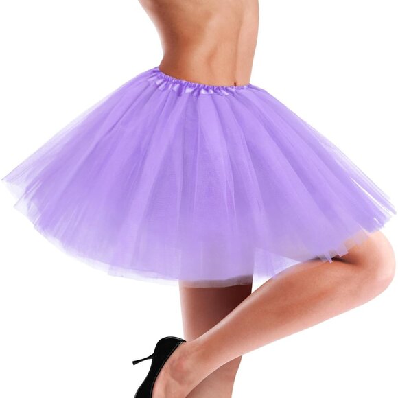 Women's Light Purple Adults 5 Layered Tulle Skirt Halloween Tutus Fluffy Skirts - Picture 1 of 6